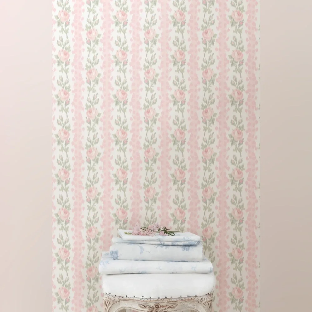 LoveShackFancy Pink Floral Stripe Wallpaper Panel